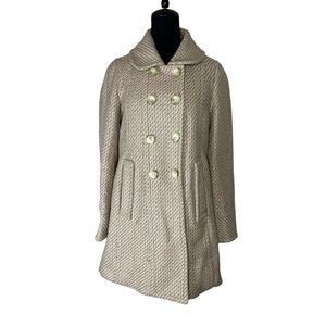 MARC JACOBS Circle Collar Checks Wool Light Pink Coat Half Belt Back Large